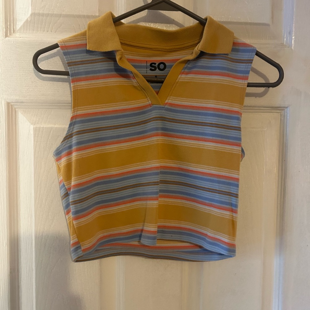 Striped Sleeveless Polo Crop Top